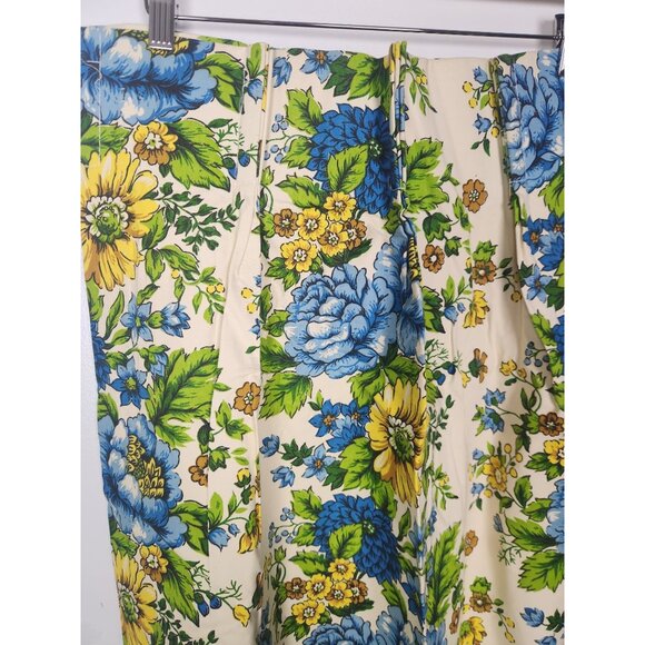 Vtg. 70's Permanent Press Drapery Floral Blue/Yellow Pinch Pleat Curtain Set - Picture 2 of 7
